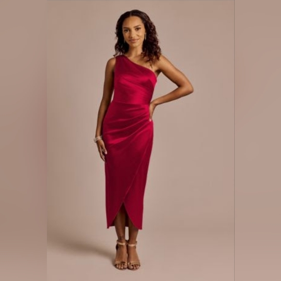David's Bridal Apple Red One Shoulder Dress - Picture 1 of 8